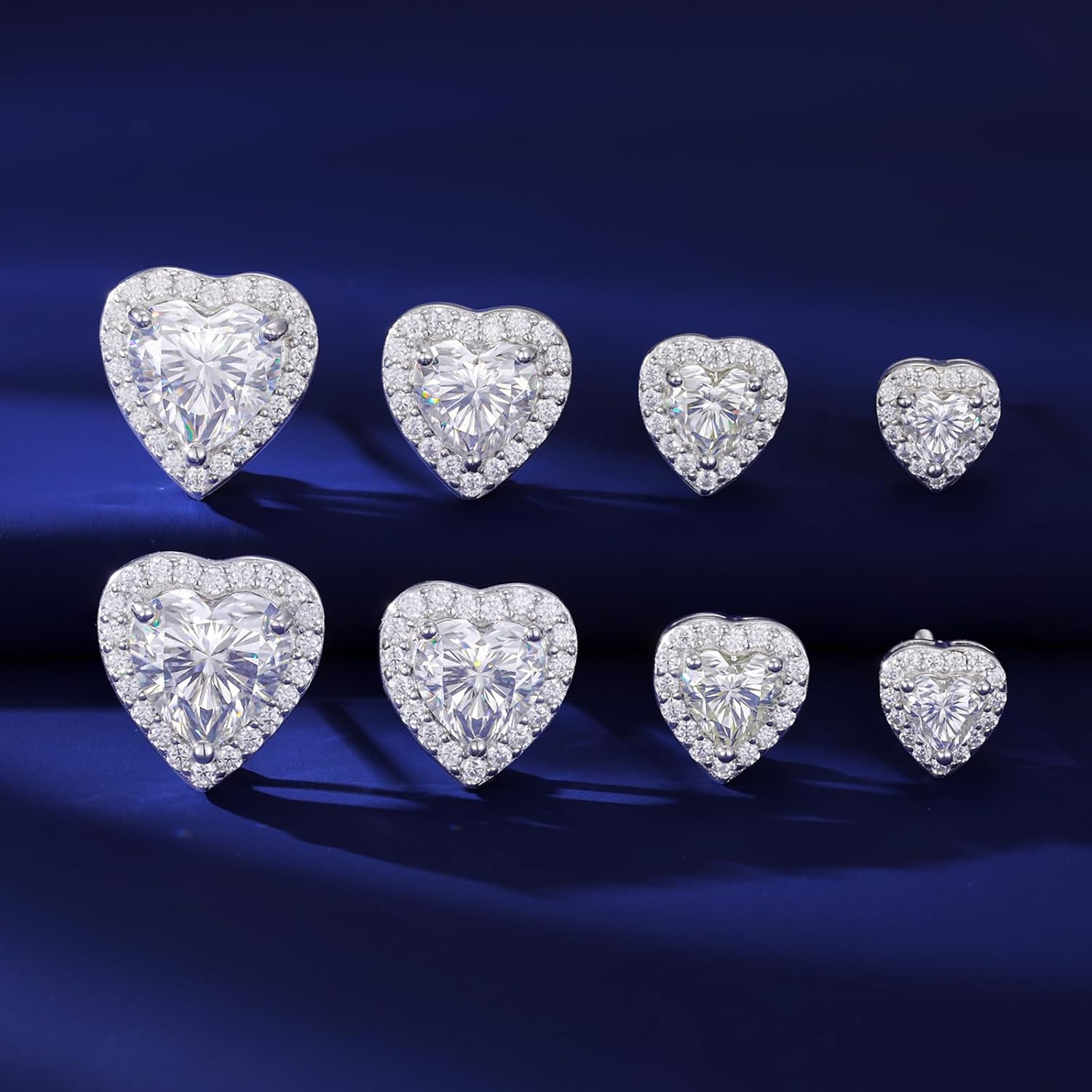 S925 Moissanite Cluster Heart Halo Stud Earrings