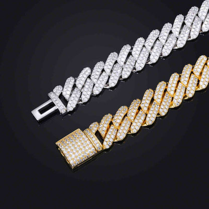 14mm 2 Rows CZ Prong Cuban Link Chain