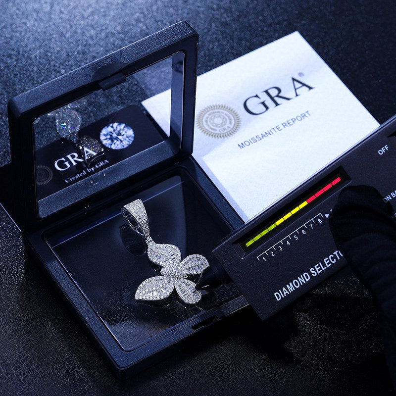 S925 Baguette Moissanite Butterfly Pendant