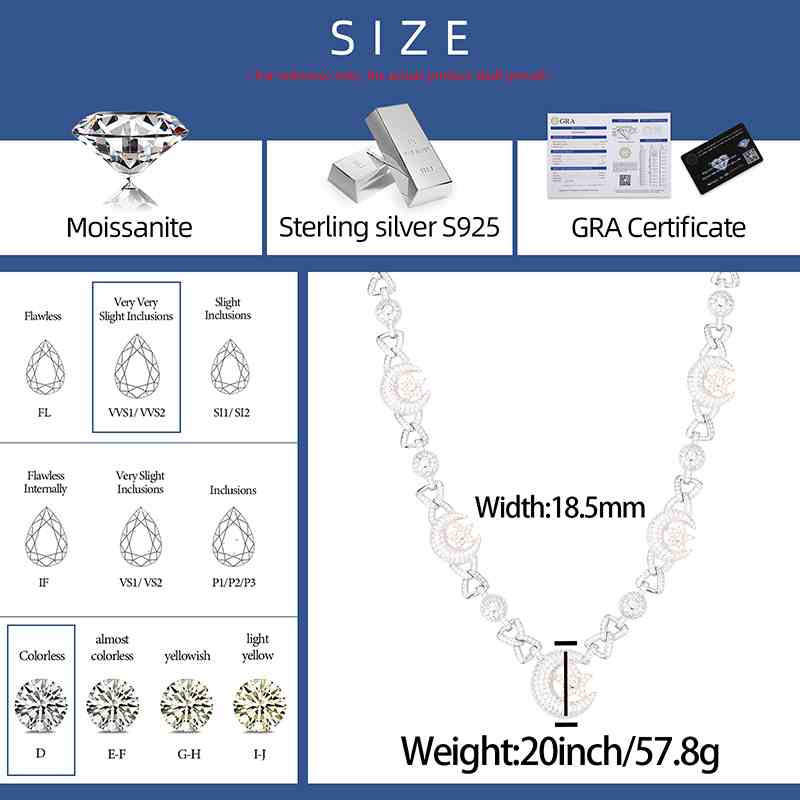 18.5mm S925 Moissanite Sun Moon Elf Ball Link Chain
