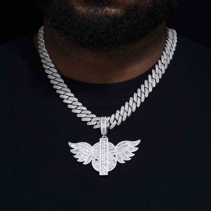 S925 Moissanite US Dollar Wing Pendant