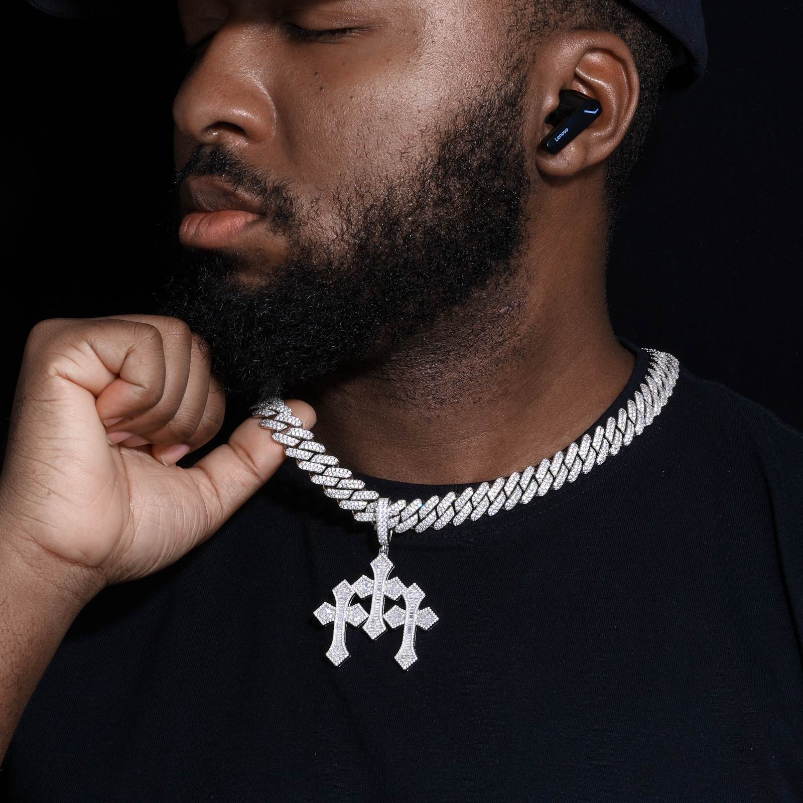S925 Baguette Moissanite Triple Cross Pendant