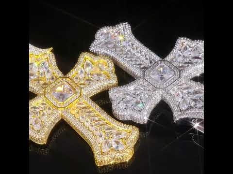 Luxurious Pear Cut CZ Iris Cross Pendant