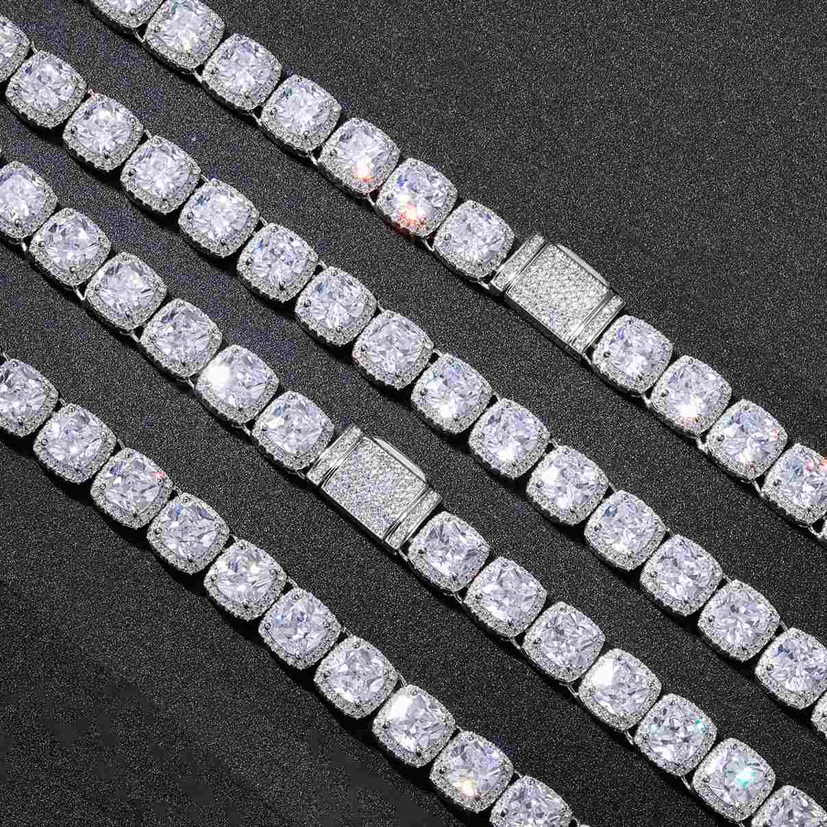 10mm Prong Cushion Cut CZ Halo Tennis Chain
