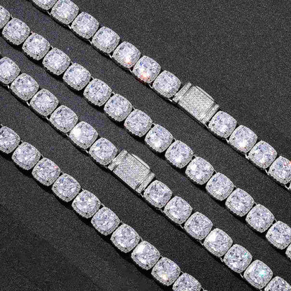 10mm Prong Cushion Cut CZ Halo Tennis Chain