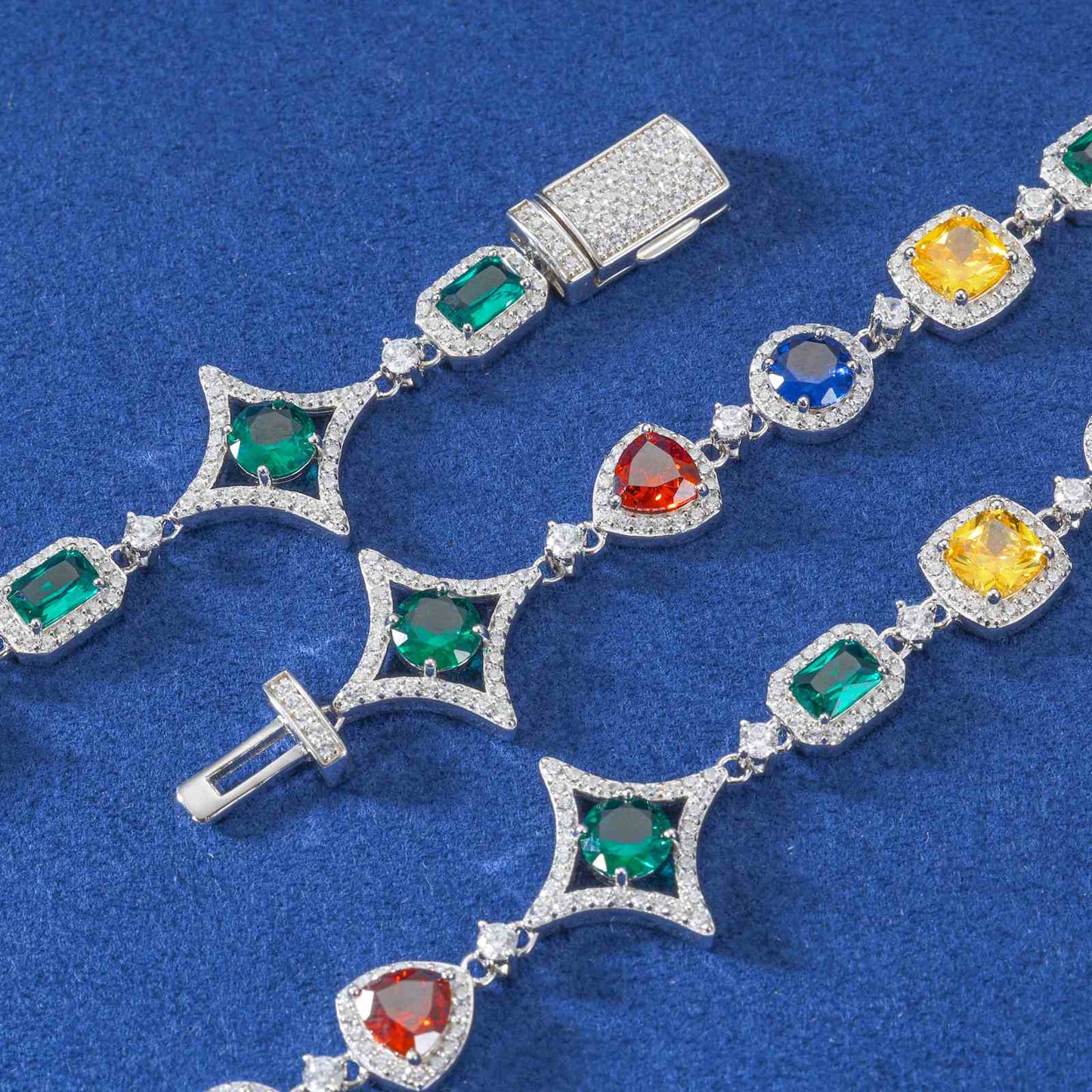 17mm S925 Moissanite Colored Star Halo Tennis Chain