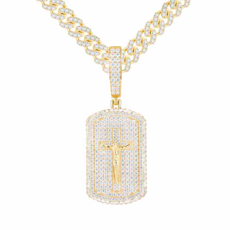 S925 Moissanite Crucifixion Dog Tag Pendant