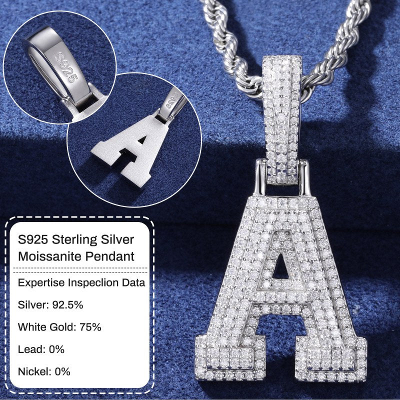 S925 Moissanite A-Z Initial Letter Pendant