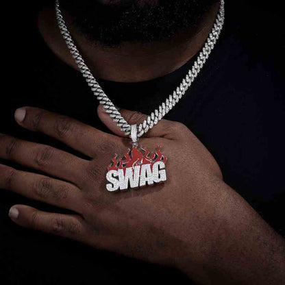 S925 Moissanite Letter SWAG Pendant With Flame