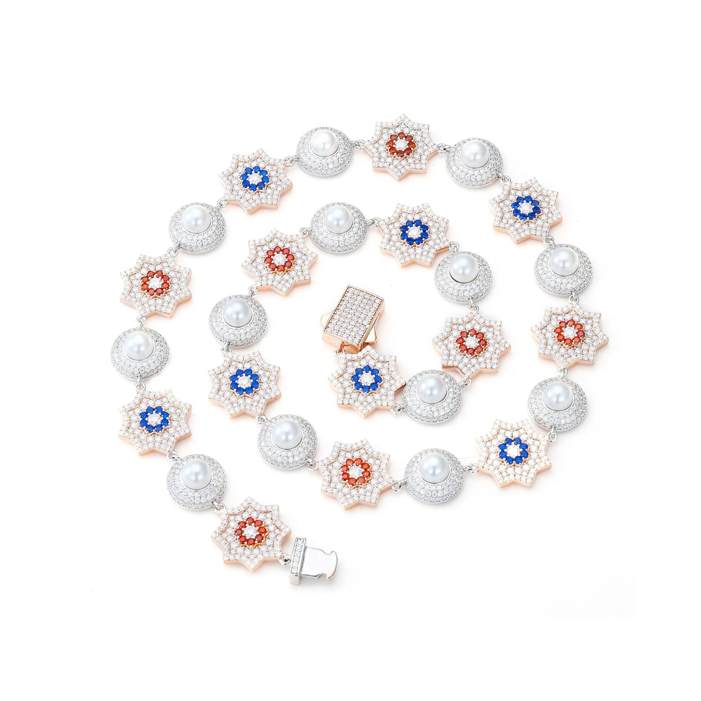 17mm S925 Moissanite Sun and Pearl Halo Link Chain