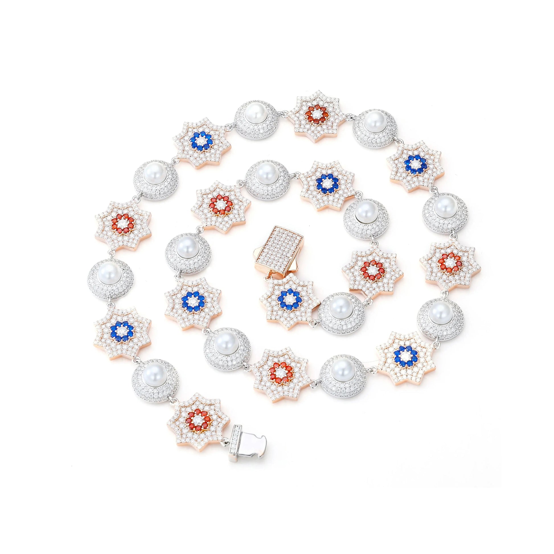 17mm S925 Moissanite Sun and Pearl Halo Link Chain