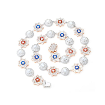 17mm S925 Moissanite Sun and Pearl Halo Link Chain