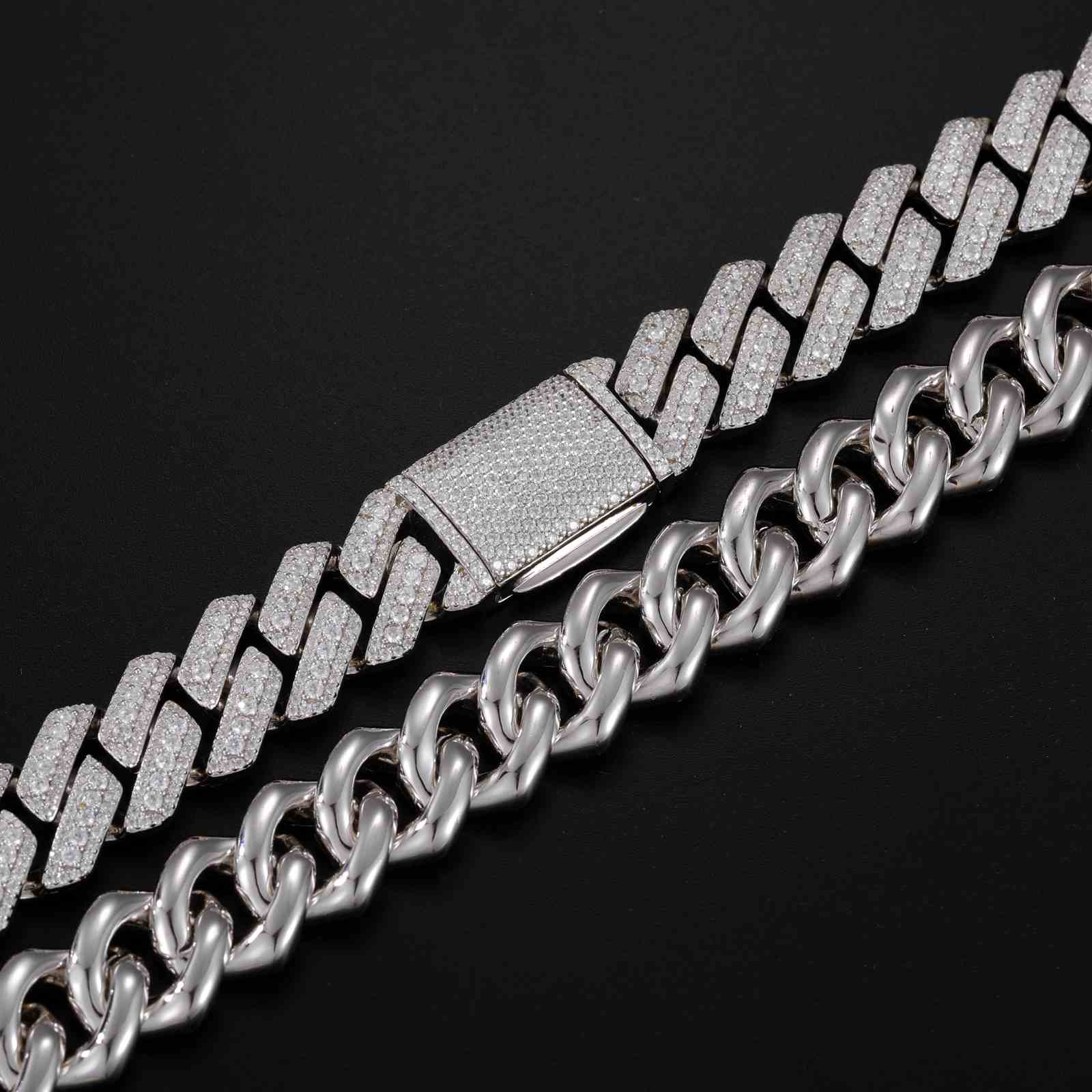 15mm S925 Micro 3 Rows Moissanite Cuban Link Chain