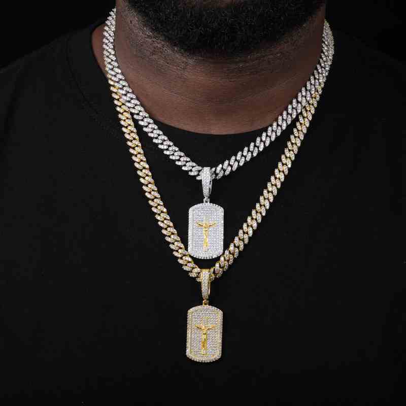 S925 Moissanite Crucifixion Dog Tag Pendant