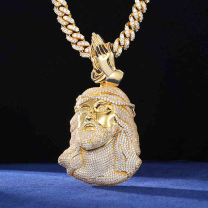 S925 Moissanite Jesus Piece Pendant With Pray Hand Bail