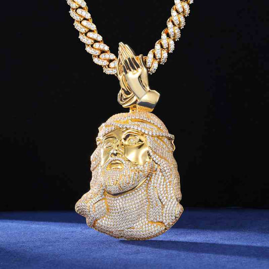 S925 Moissanite Jesus Piece Pendant With Pray Hand Bail