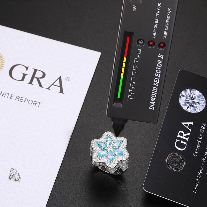 S925 Moissanite Blue CZ Star of David Ring
