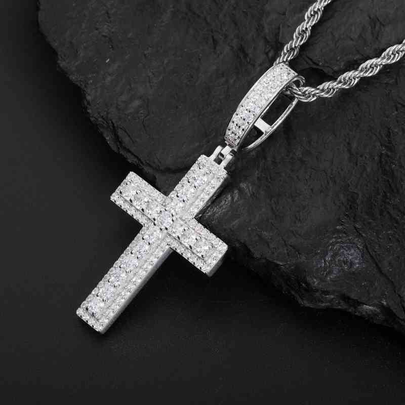 S925 Moissanite 2 Layer Cross Pendant