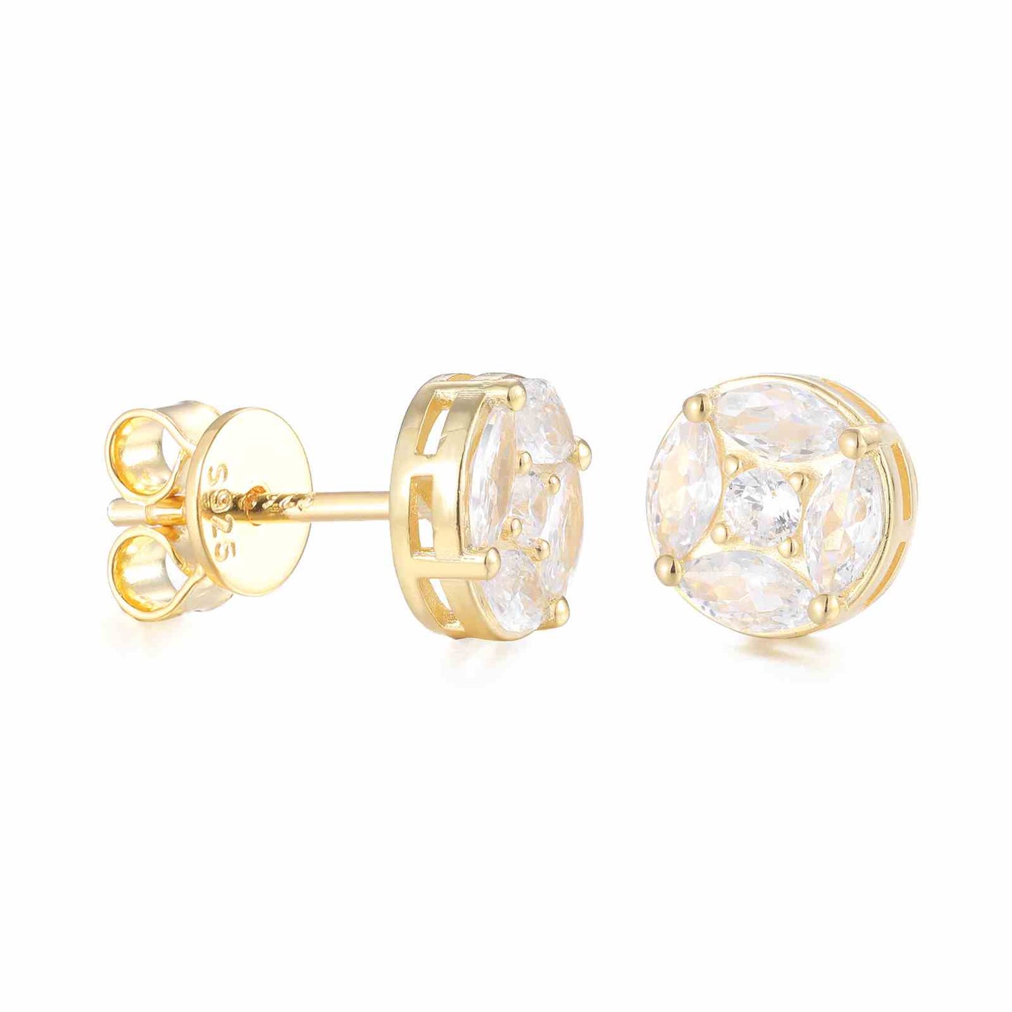 S925 Marquise Cut Moissanite Round Stud Earrings