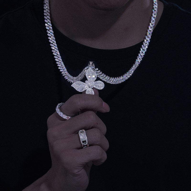 S925 Baguette Moissanite Butterfly Pendant