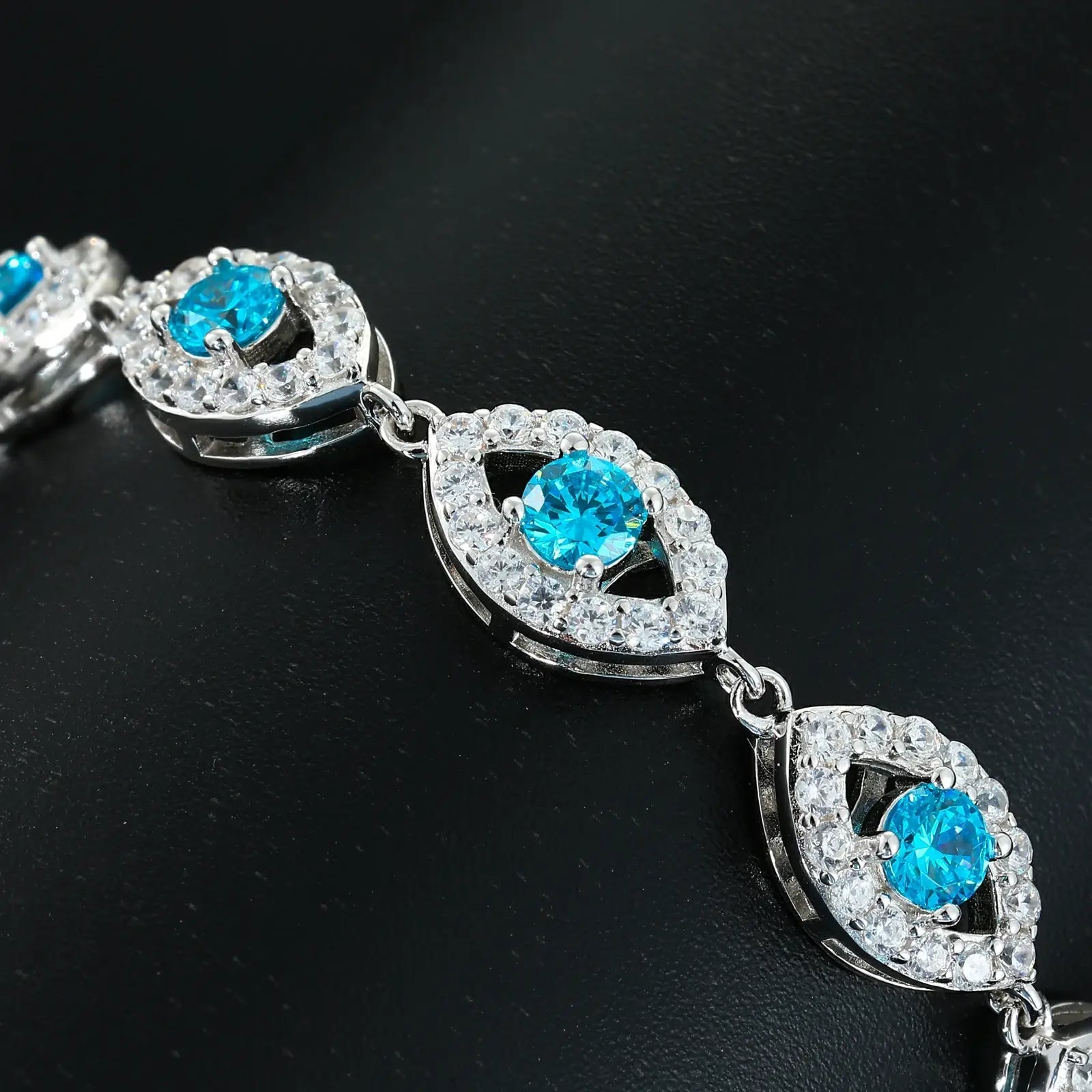 14mm S925 Moissanite Evil Eye Link Bracelet