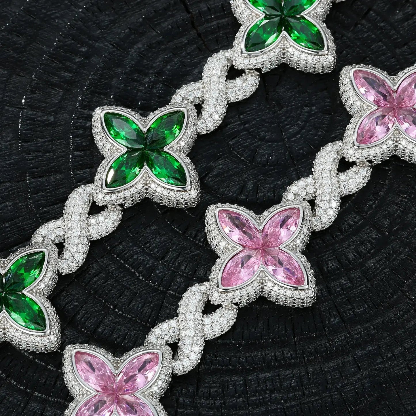 21mm S925 Moissanite Coloful Four Leaf Clover Infinity Bracelet