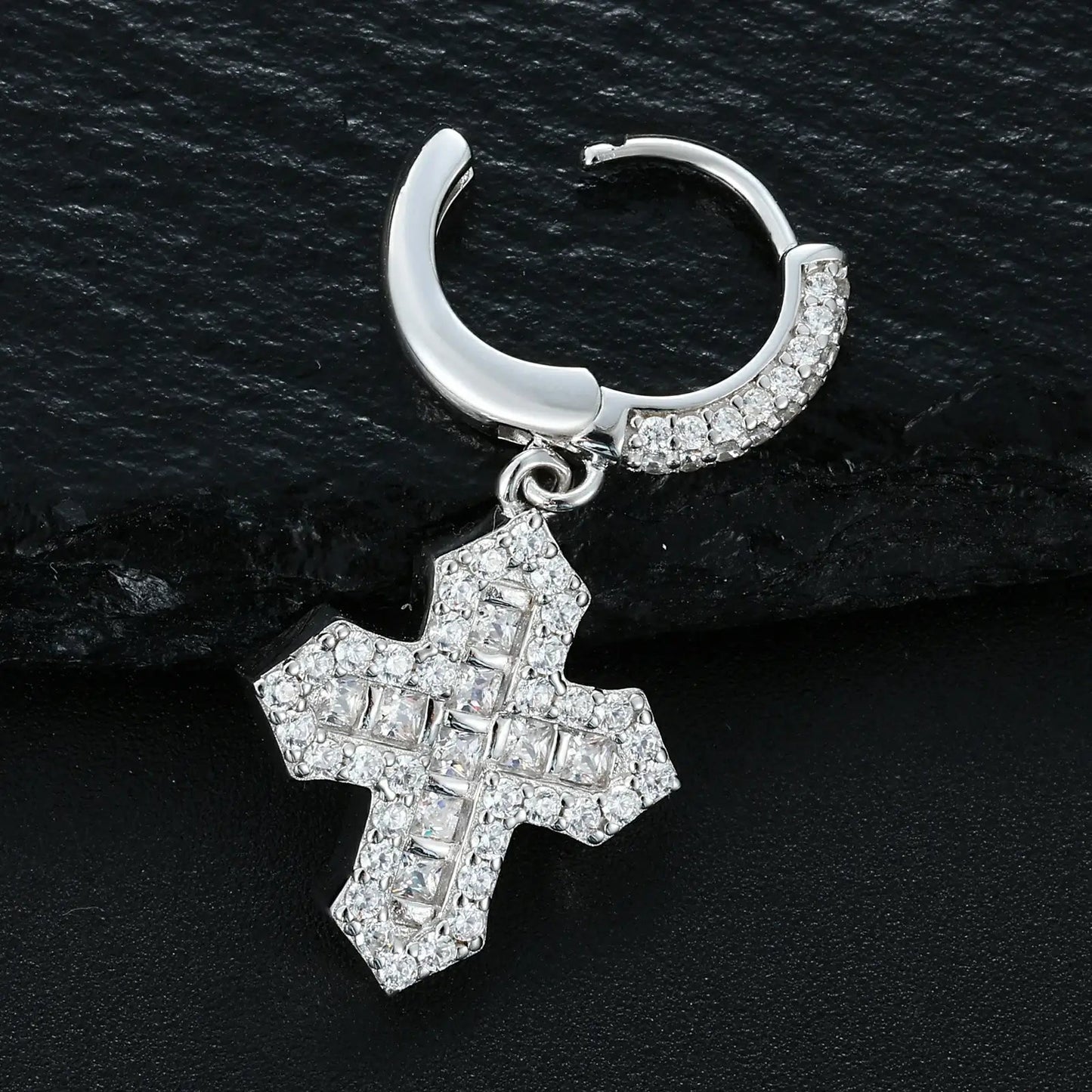 S925 Princess Cut Moissanite Cross Drop Earrings
