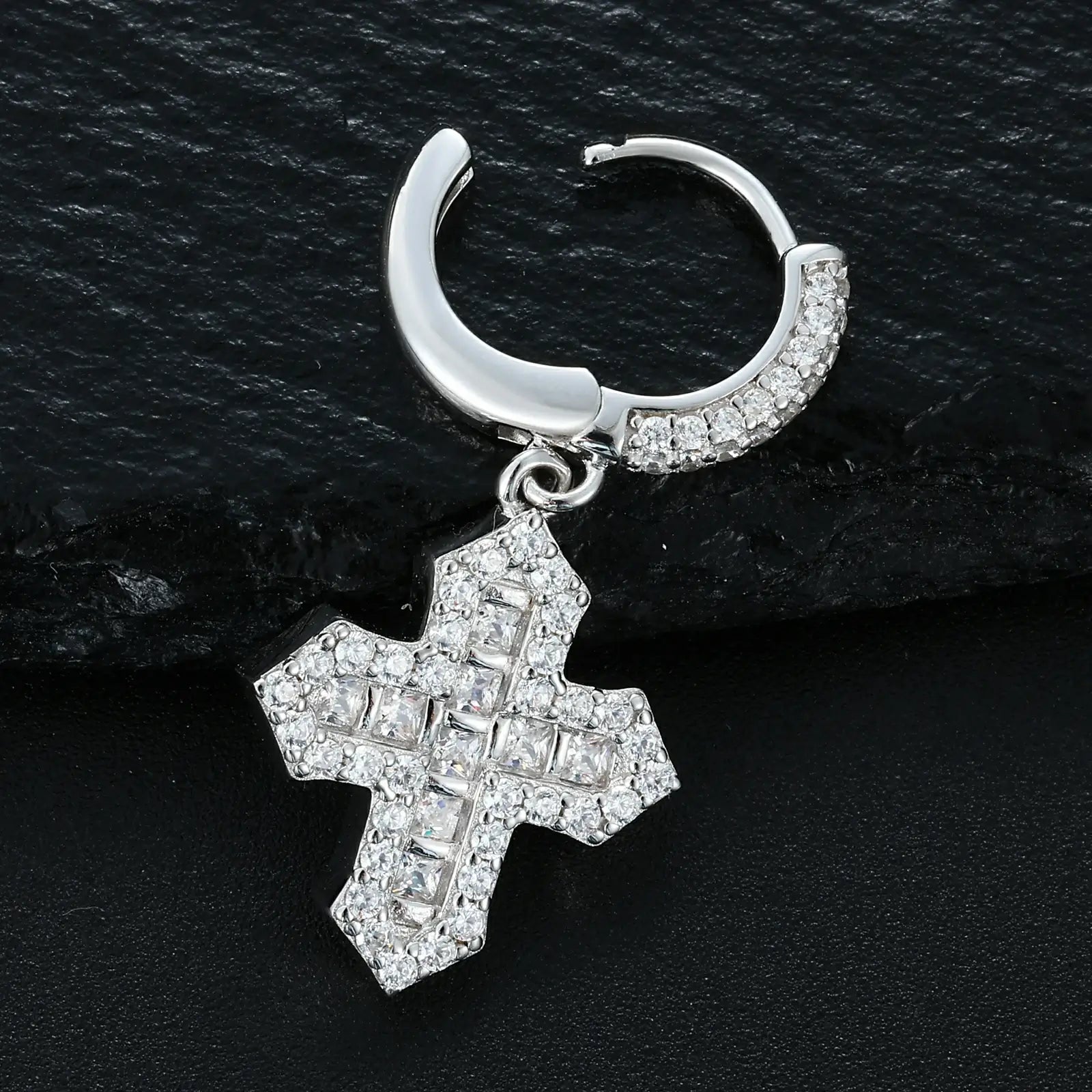 S925 Princess Cut Moissanite Cross Drop Earrings