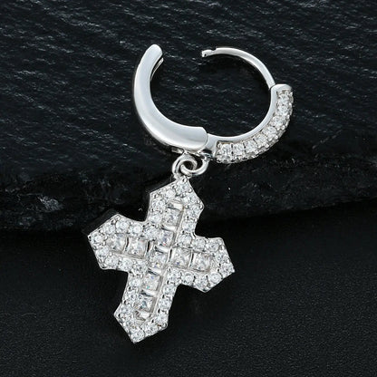 S925 Princess Cut Moissanite Cross Drop Earrings