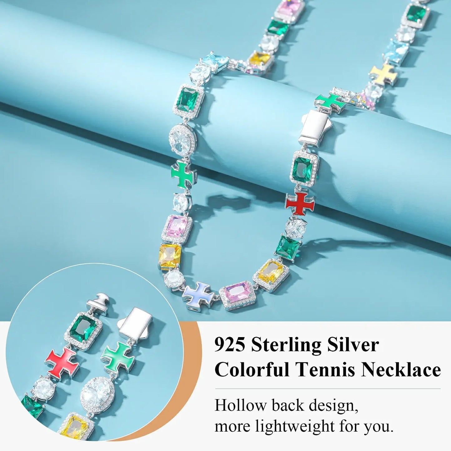 10mm S925 Moissanite Enamel Cross Colorful Gemstone Tennis Chain