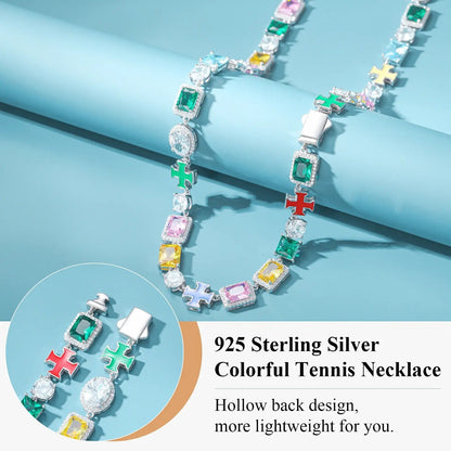 10mm S925 Moissanite Enamel Cross Colorful Gemstone Tennis Chain
