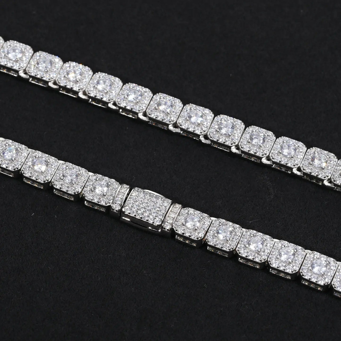 6mm S925 Moissanite Square Halo Tennis Chain