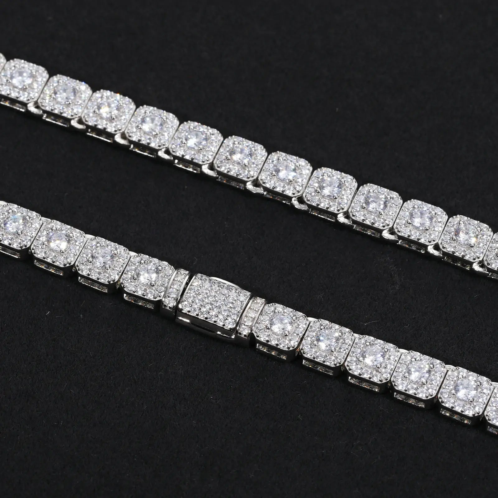 6mm S925 Moissanite Square Halo Tennis Chain