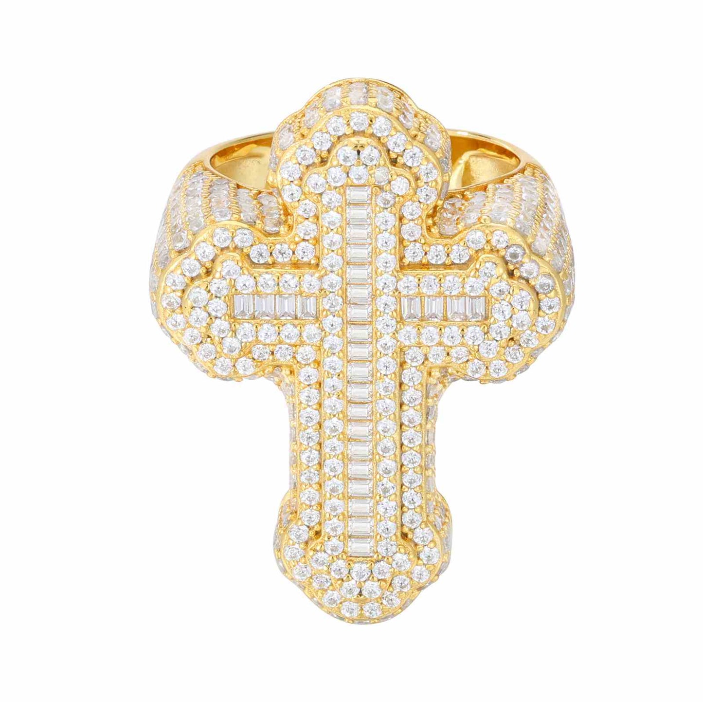 S925 Moissanite Baguette Moissanite 2 Layer Iris Cross Ring
