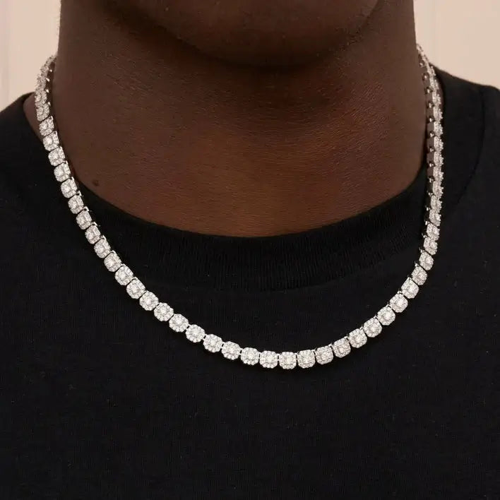 6mm S925 Moissanite Square Halo Tennis Chain