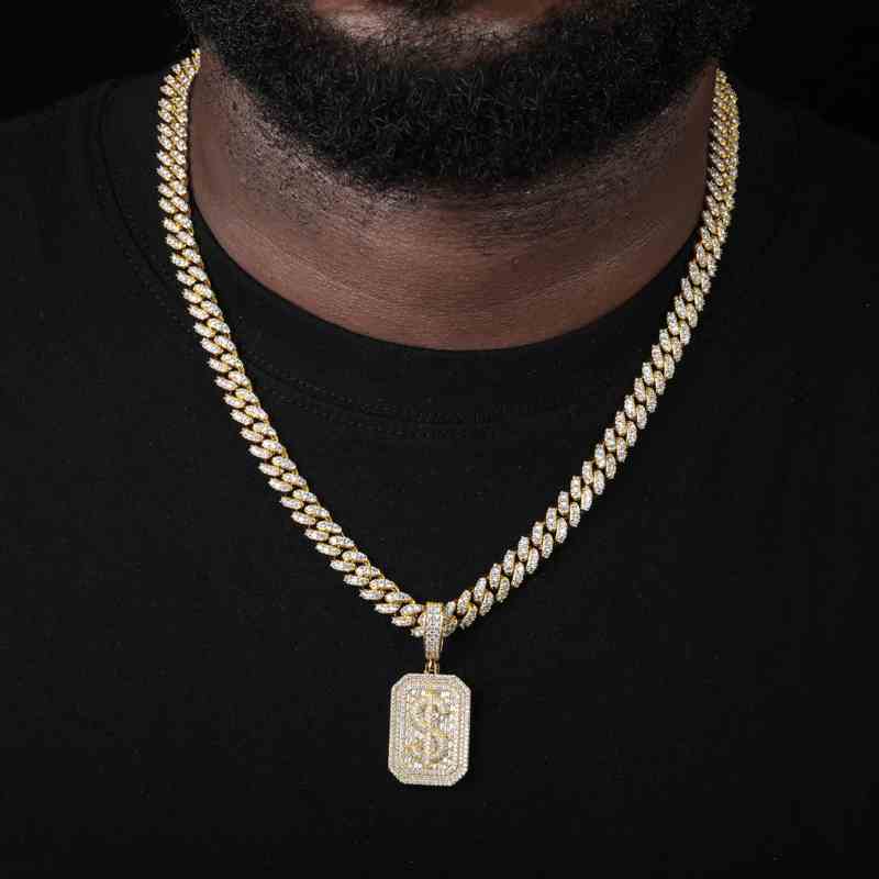 S925 Baguette Moissanite Dollar Sign Dog Tag Pendant