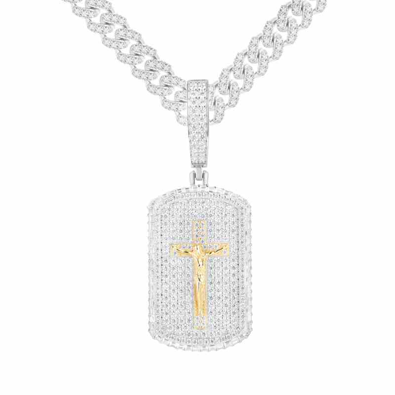 S925 Moissanite Crucifixion Dog Tag Pendant