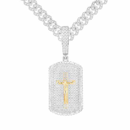 S925 Moissanite Crucifixion Dog Tag Pendant