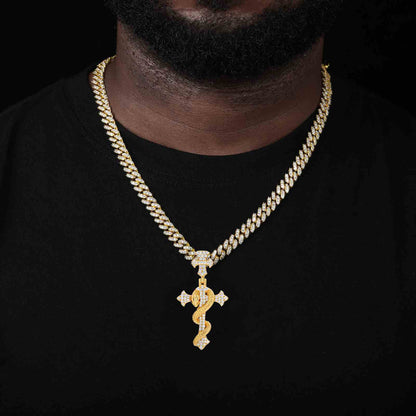 S925 Moissanite The Rod of Asclepius Cross Pendant