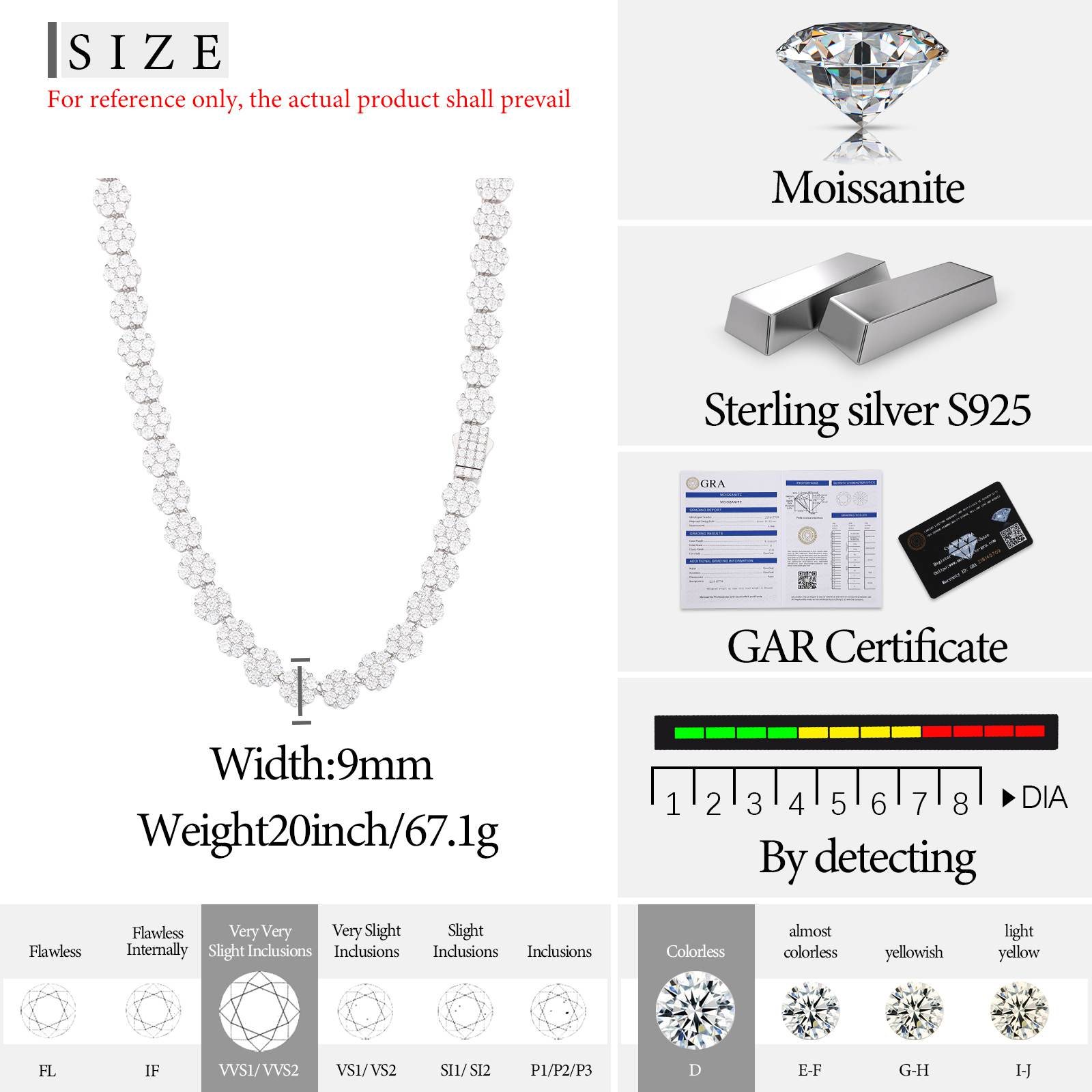 9mm 925 Silver Moissanite Floral Radiance Tennis Chain