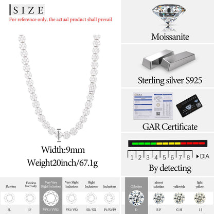 9mm 925 Silver Moissanite Floral Radiance Tennis Chain