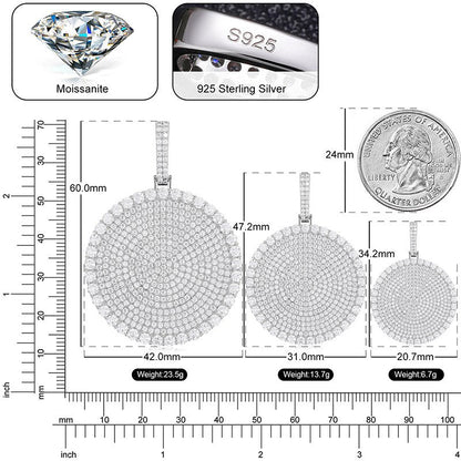 S925 Moissanite Round Dog Tag Pendant