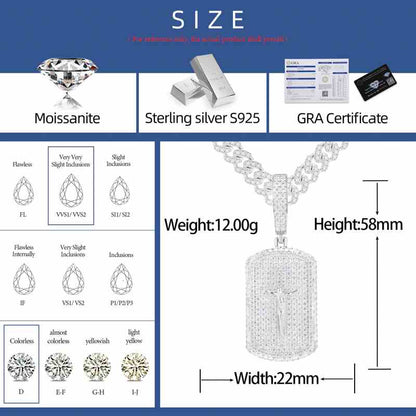 S925 Moissanite Crucifixion Dog Tag Pendant