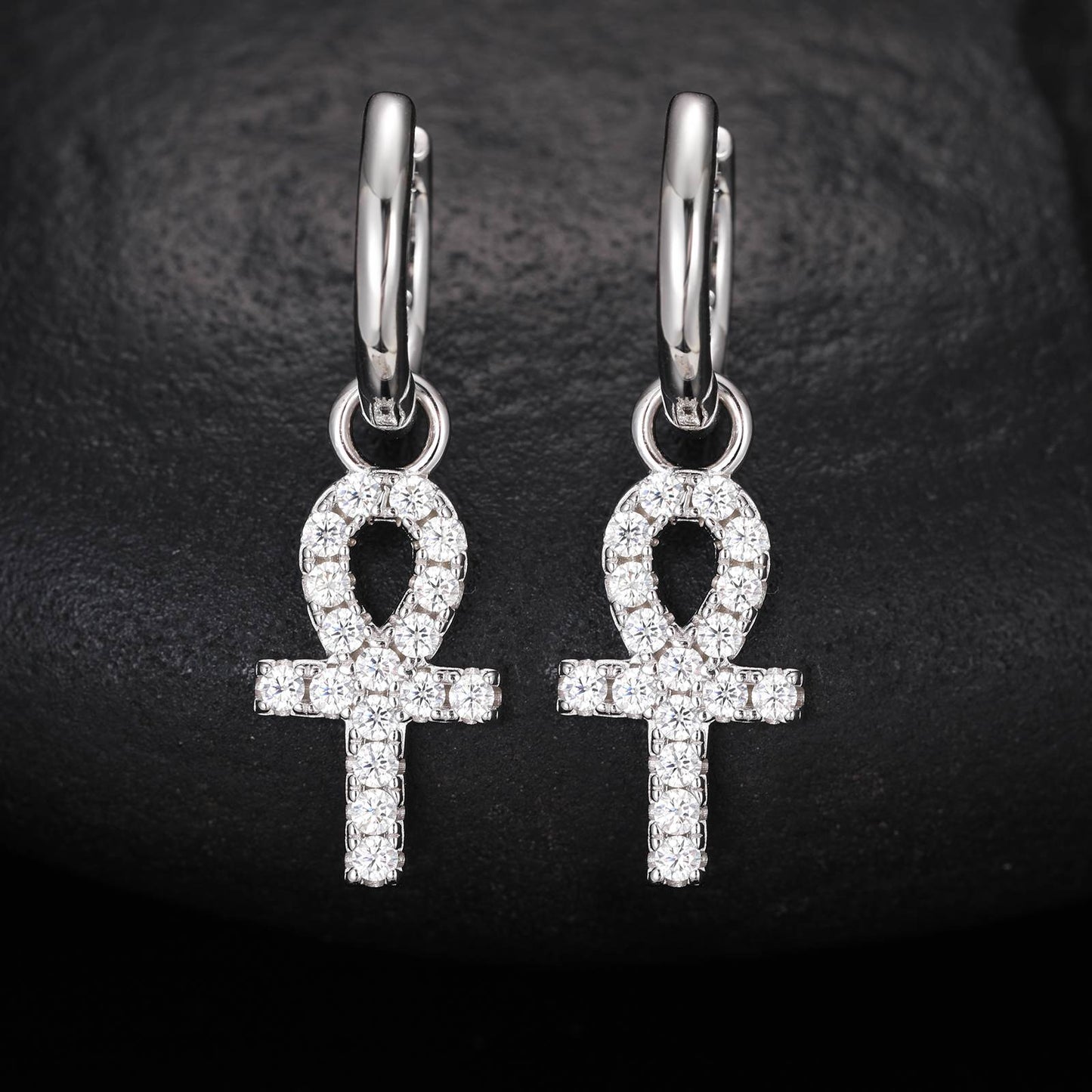 S925 Moissanite Ankh Cross Drop Earrings