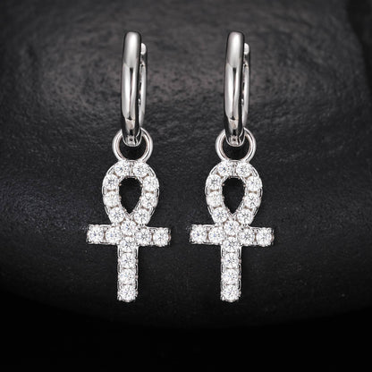 S925 Moissanite Ankh Cross Drop Earrings