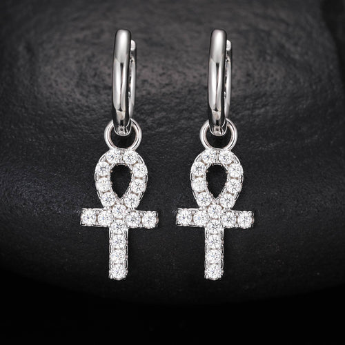 S925 Moissanite Ankh Cross Drop Earrings