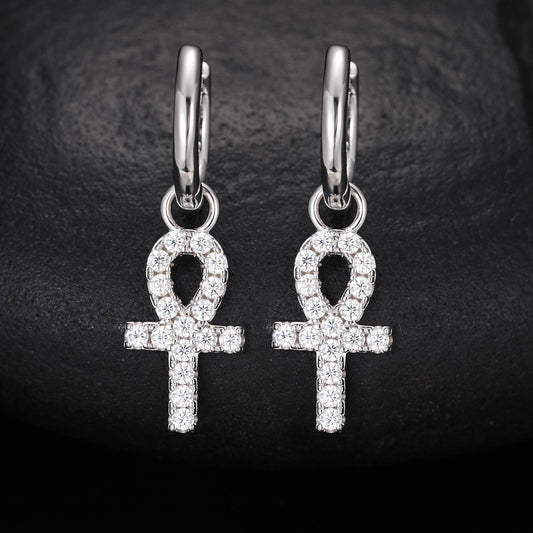 S925 Moissanite Ankh Cross Drop Earrings