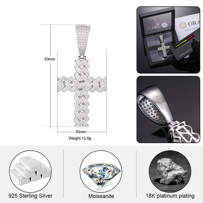 S925 Moissanite Cuban Cross Pendant