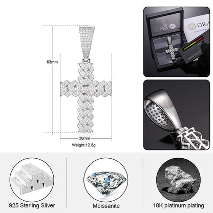 S925 Moissanite Cuban Cross Pendant
