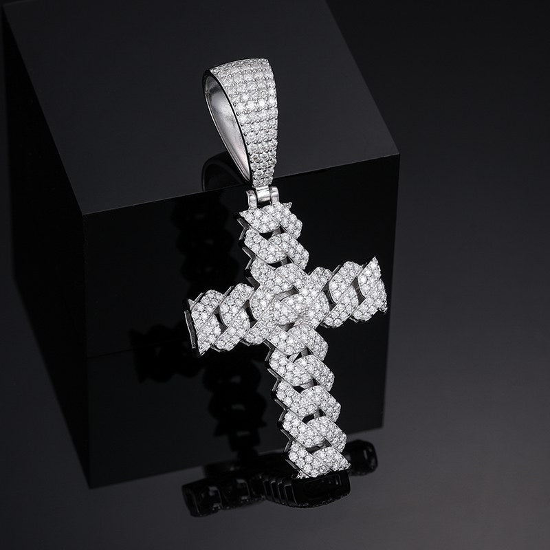 S925 Moissanite Cuban Cross Pendant